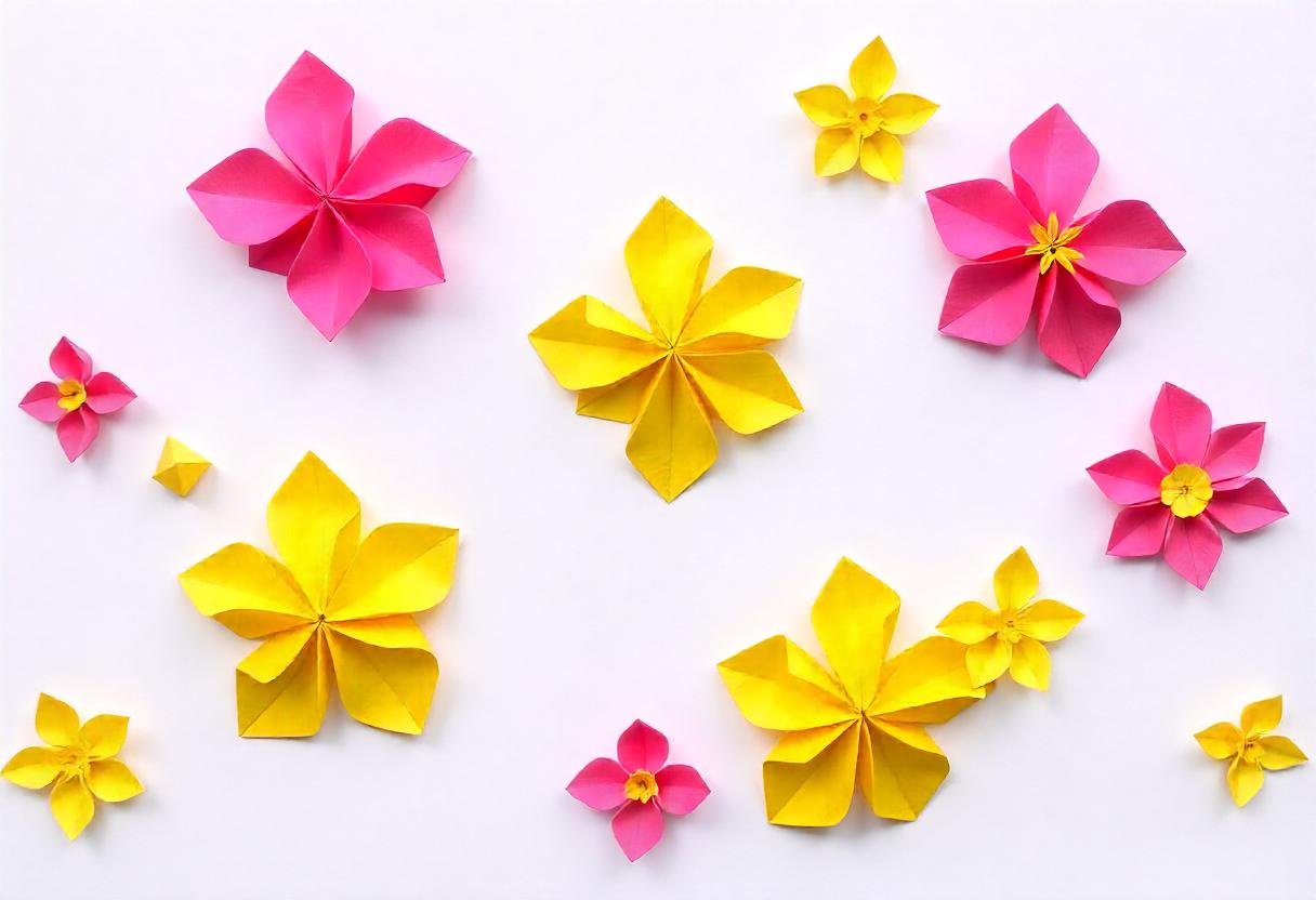 Whimsical Yellow Origami Flowers on White